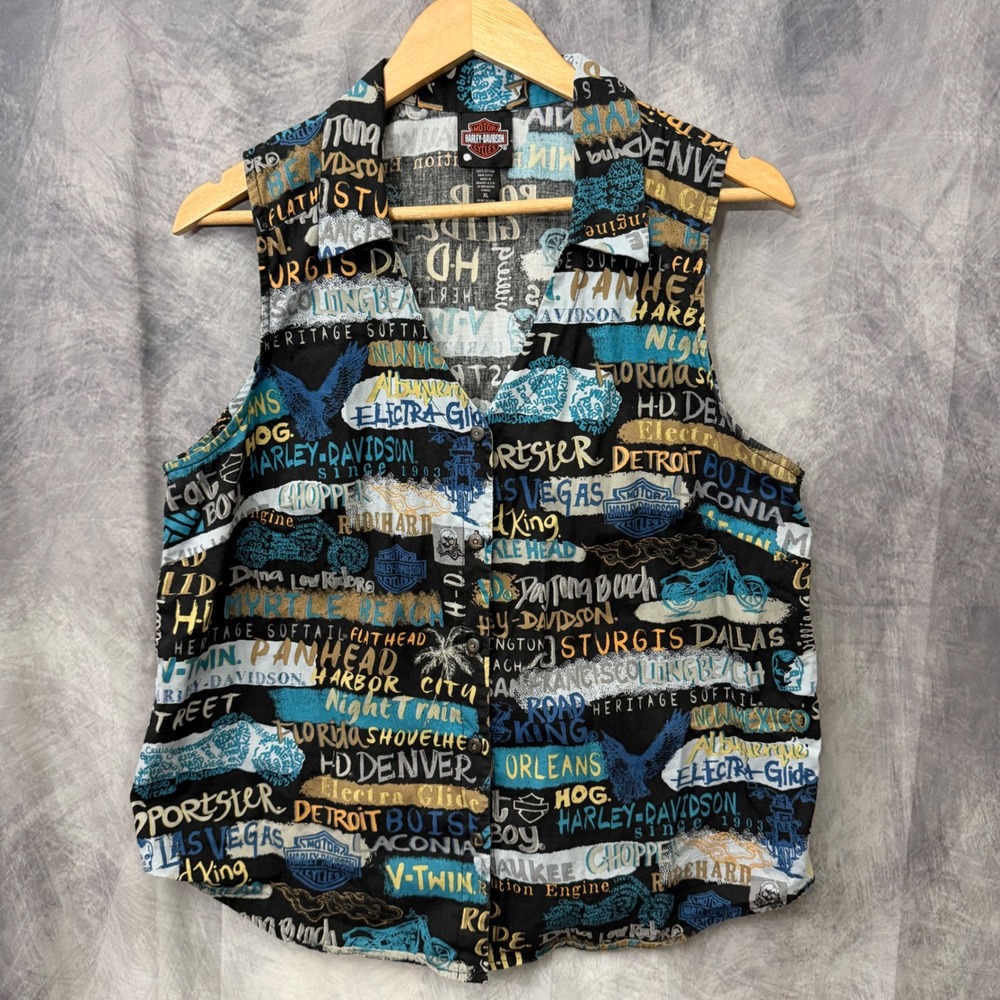 Harley Davidson Hawaii Cotton Vest XL Biker Print Sturgis Daytona Electra Glide